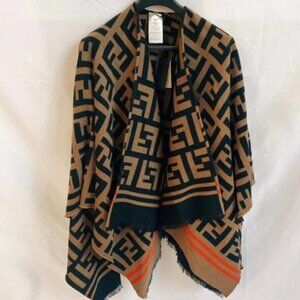 Authentic FF Jacquard Wool & Silk Poncho - Macro Pattern with Box